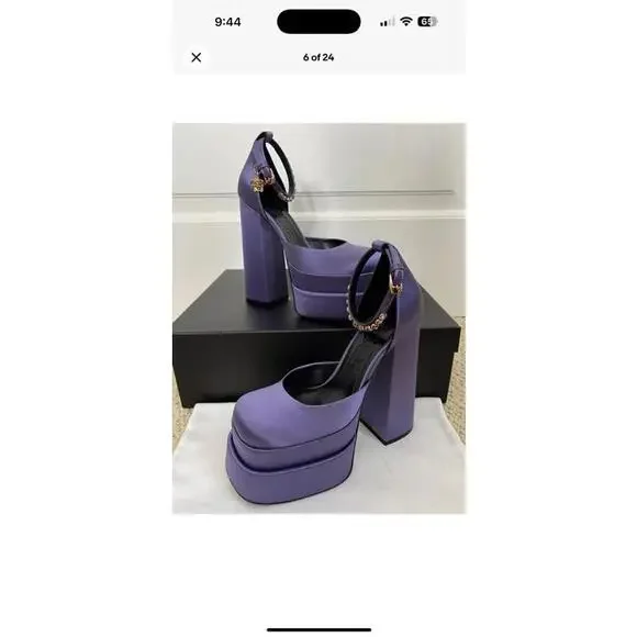 NIB Versace Medusa Aevitas Orchid Purple Satin Crystal Platform Pumps 40.5 $1575